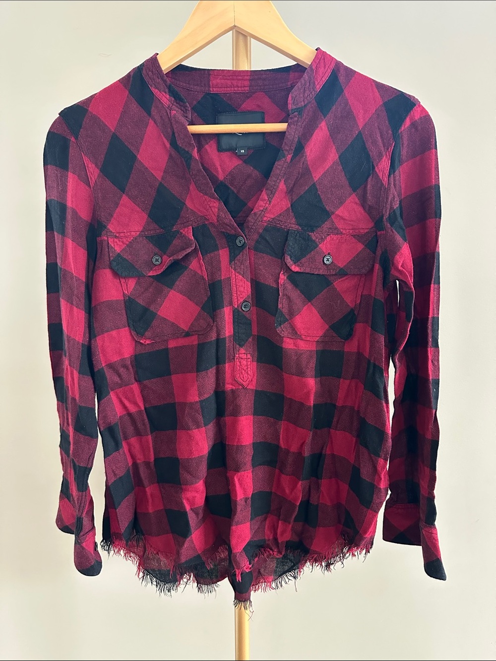 Rails Redding Buffalo Plaid Shirt XS Linen Blend Fringe Trim XS